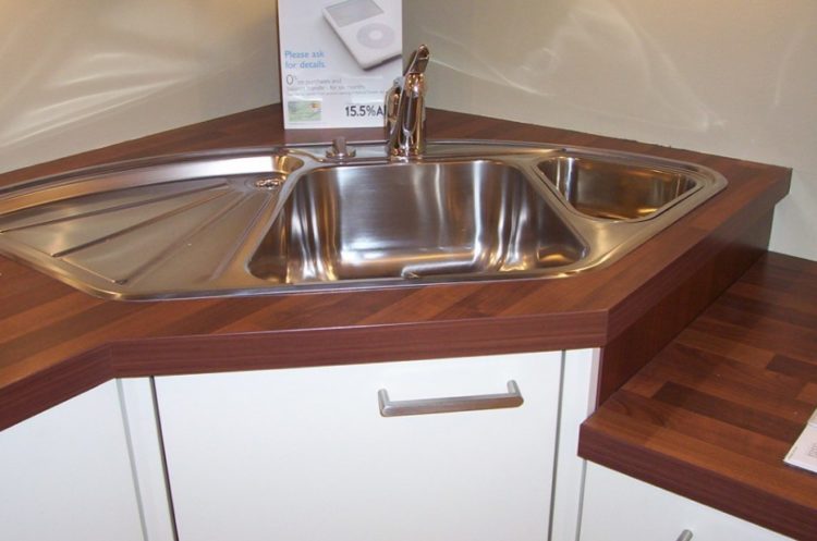 corner hexagonal kitchen sink stainless prep area