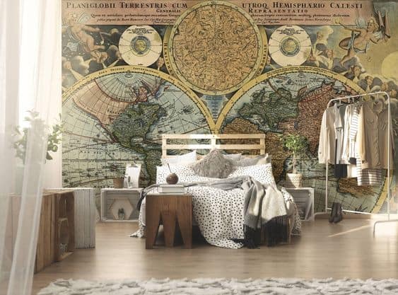 Awesome Steampunk Bedroom with Geometry Wallpaper