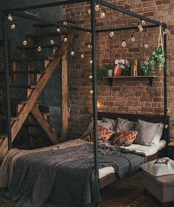 Eye-catching Hanging Light Bulbs in Metal Steampunk Bedroom