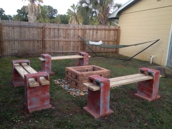 Cinder Block Fire Pit Bench