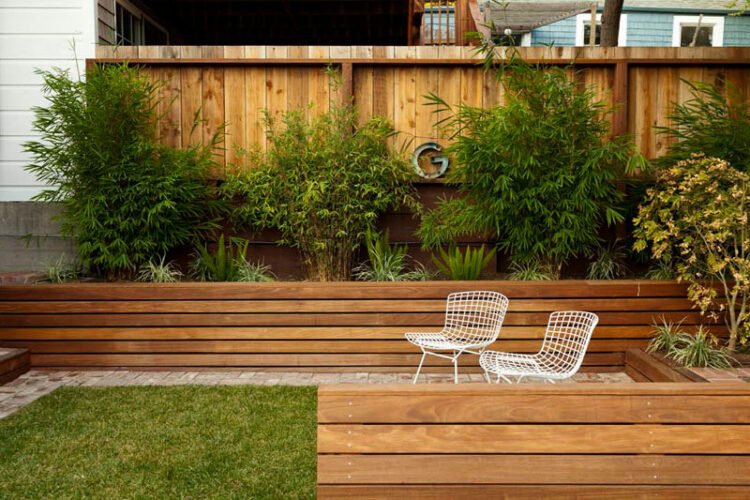 Wood Privacy Fence with Built-in Planters